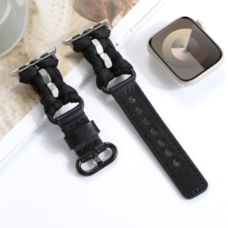 For Apple Watch Series 5 40mm Paracord Genuine Leather Watch Band(Black)