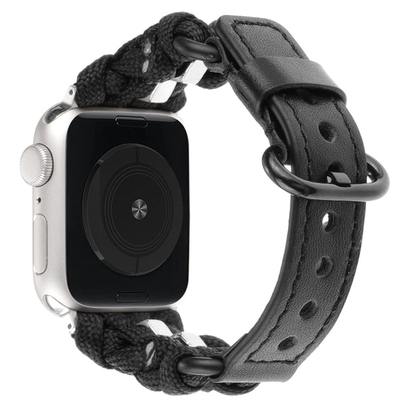 For Apple Watch Series 5 40mm Paracord Genuine Leather Watch Band(Black)