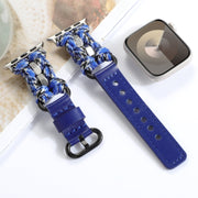For Apple Watch Series 2 42mm Paracord Genuine Leather Watch Band(Blue Camo)