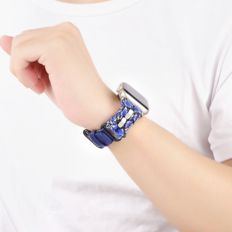 For Apple Watch Series 2 42mm Paracord Genuine Leather Watch Band(Blue Camo)