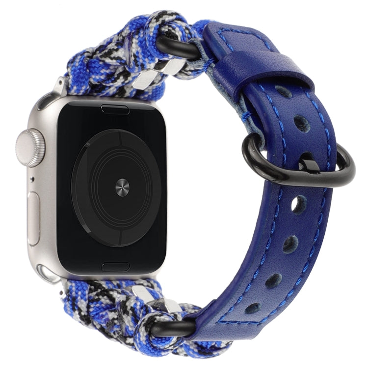 For Apple Watch Series 2 42mm Paracord Genuine Leather Watch Band(Blue Camo)