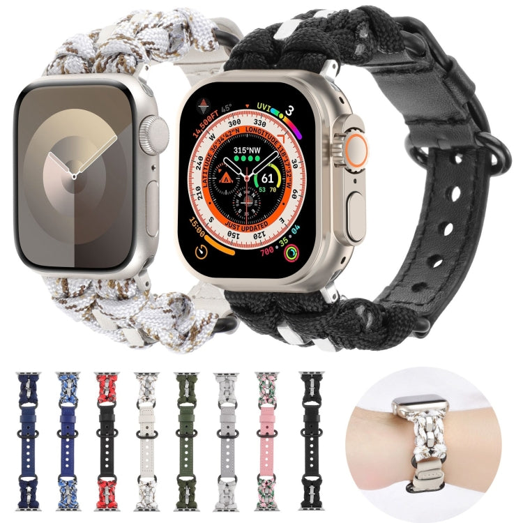 For Apple Watch Series 3 42mm Paracord Genuine Leather Watch Band(Grey)