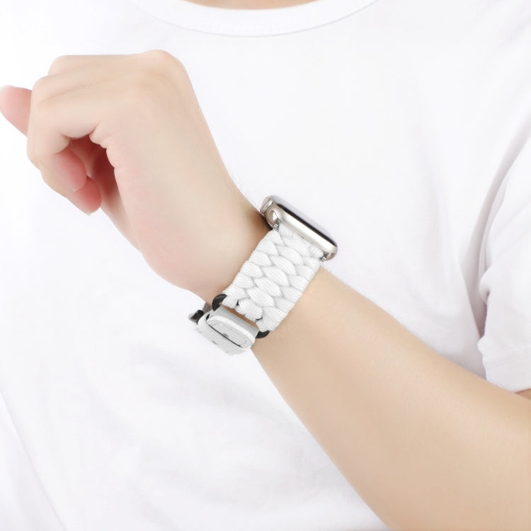 For Apple Watch Series 9 41mm Plain Paracord Genuine Leather Watch Band(White)