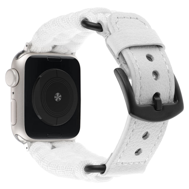 For Apple Watch Series 9 41mm Plain Paracord Genuine Leather Watch Band(White)