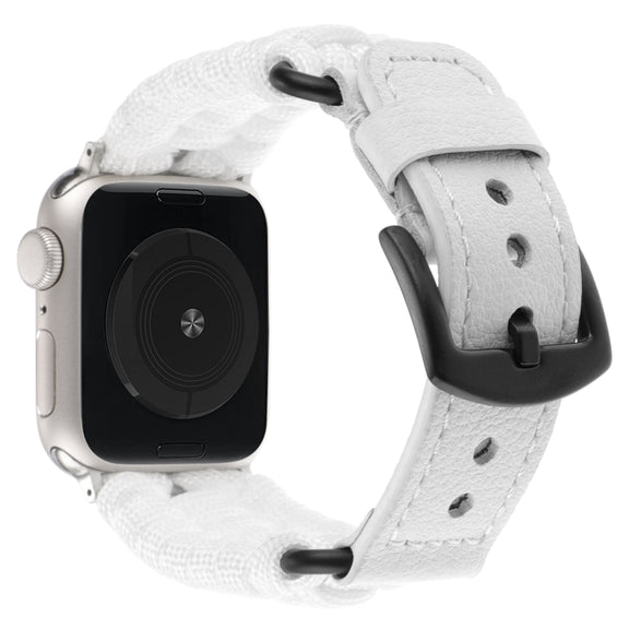 For Apple Watch Series 9 41mm Plain Paracord Genuine Leather Watch Band(White)