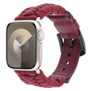 For Apple Watch Series 8 41mm Plain Paracord Genuine Leather Watch Band(Wine Red)