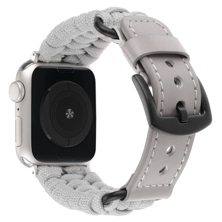 For Apple Watch Series 8 41mm Plain Paracord Genuine Leather Watch Band(Grey)