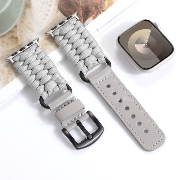 For Apple Watch Series 8 45mm Plain Paracord Genuine Leather Watch Band(Grey)
