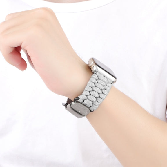 For Apple Watch Series 8 45mm Plain Paracord Genuine Leather Watch Band(Grey)