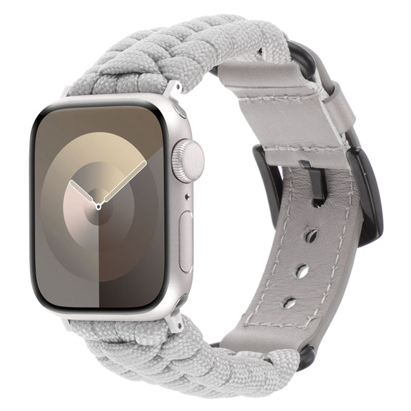 For Apple Watch Series 8 45mm Plain Paracord Genuine Leather Watch Band(Grey)