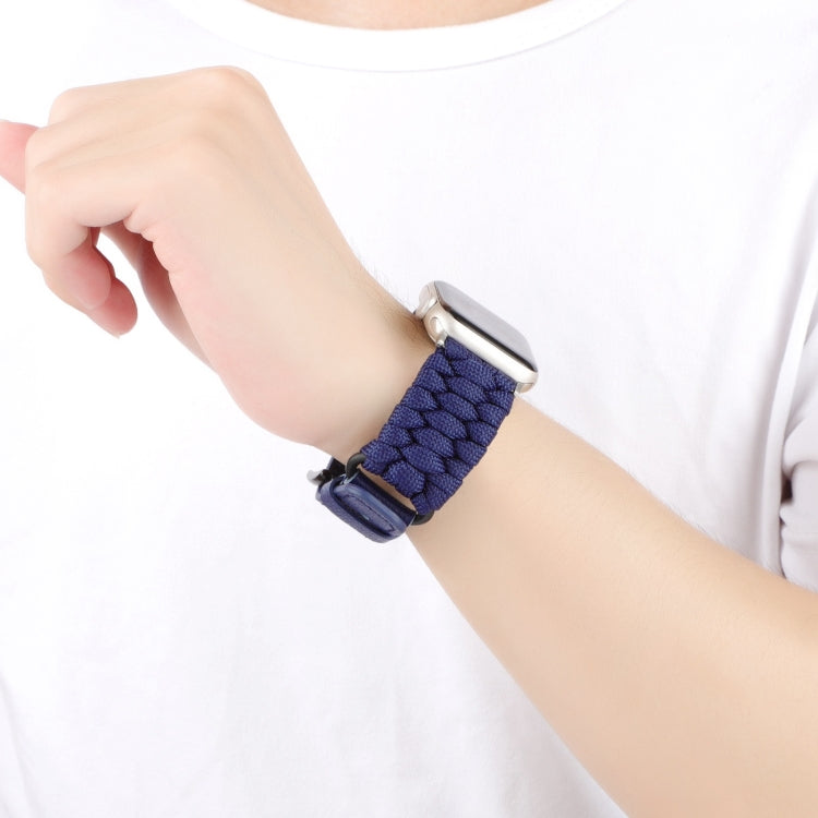For Apple Watch Series 7 41mm Plain Paracord Genuine Leather Watch Band(Royal Blue)