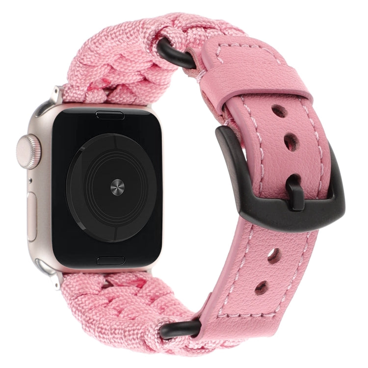 For Apple Watch SE 40mm Plain Paracord Genuine Leather Watch Band(Pink)