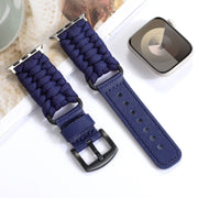 For Apple Watch SE 40mm Plain Paracord Genuine Leather Watch Band(Royal Blue)