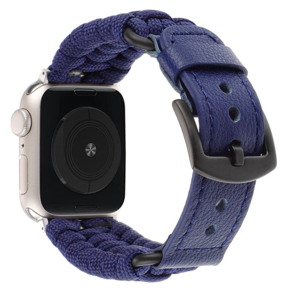 For Apple Watch SE 40mm Plain Paracord Genuine Leather Watch Band(Royal Blue)