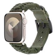 For Apple Watch SE 40mm Plain Paracord Genuine Leather Watch Band(Army Green)