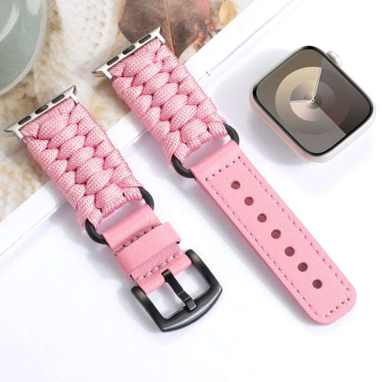 For Apple Watch Series 5 40mm Plain Paracord Genuine Leather Watch Band(Pink)