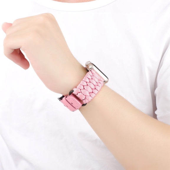 For Apple Watch Series 5 40mm Plain Paracord Genuine Leather Watch Band(Pink)