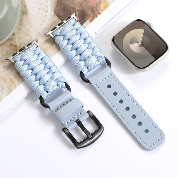 For Apple Watch Series 4 40mm Plain Paracord Genuine Leather Watch Band(Baby Blue)
