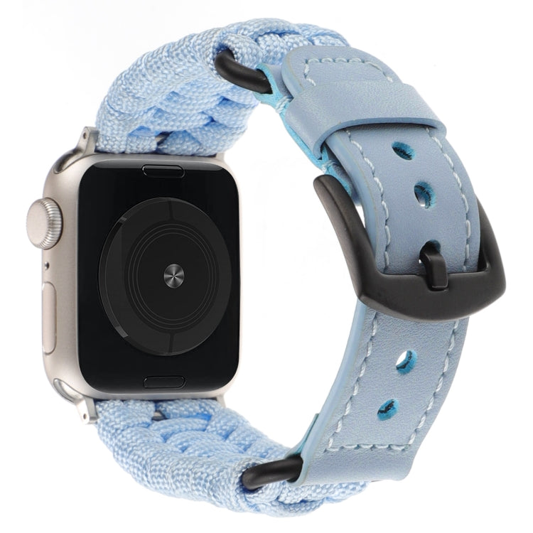 For Apple Watch Series 4 40mm Plain Paracord Genuine Leather Watch Band(Baby Blue)