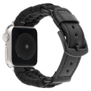 For Apple Watch Series 3 38mm Plain Paracord Genuine Leather Watch Band(Black)
