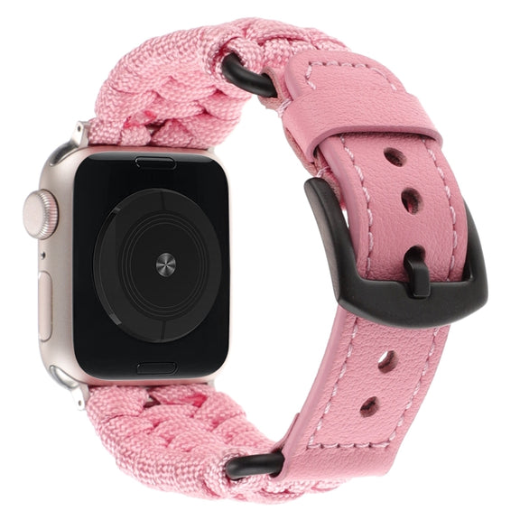 For Apple Watch Series 3 42mm Plain Paracord Genuine Leather Watch Band(Pink)