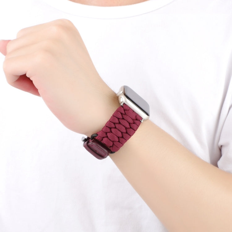 For Apple Watch 42mm Plain Paracord Genuine Leather Watch Band(Wine Red)