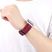 For Apple Watch 42mm Plain Paracord Genuine Leather Watch Band(Wine Red)