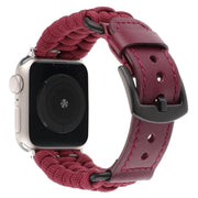 For Apple Watch 42mm Plain Paracord Genuine Leather Watch Band(Wine Red)