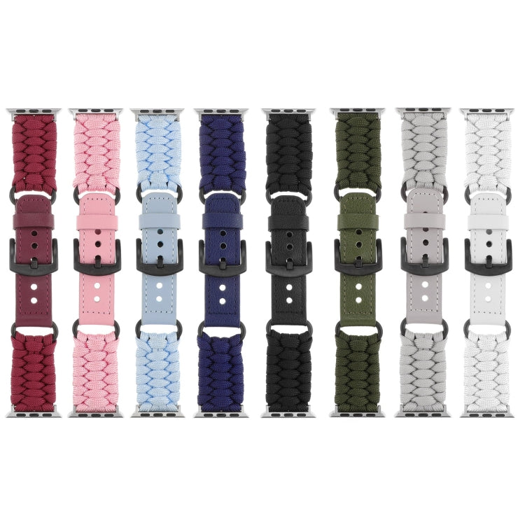 For Apple Watch 42mm Plain Paracord Genuine Leather Watch Band(Wine Red)