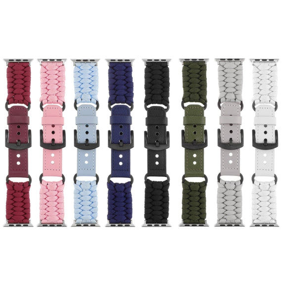 For Apple Watch 42mm Plain Paracord Genuine Leather Watch Band(Wine Red)