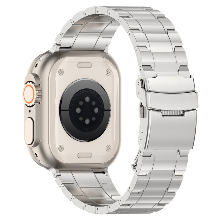 For Apple Watch SE 40mm Safety Buckle Trapezoid Titanium Steel Watch Band(Silver)