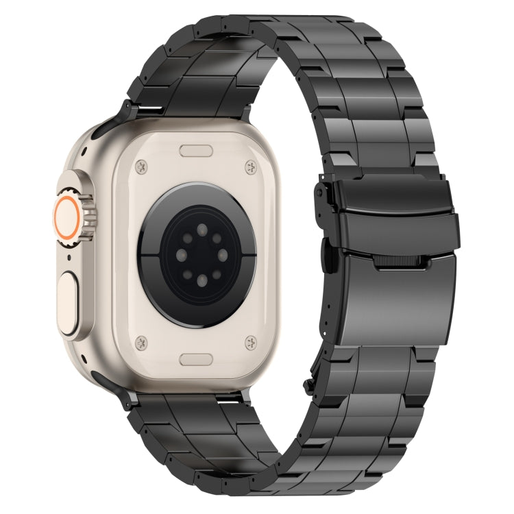 For Apple Watch 38mm Safety Buckle Trapezoid Titanium Steel Watch Band(Black)