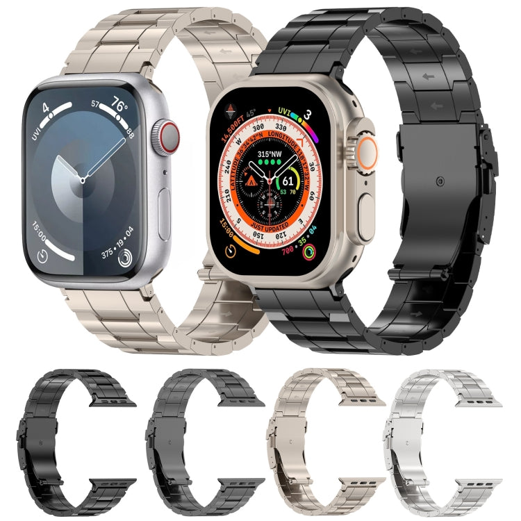 For Apple Watch 42mm Safety Buckle Trapezoid Titanium Steel Watch Band(Grey)