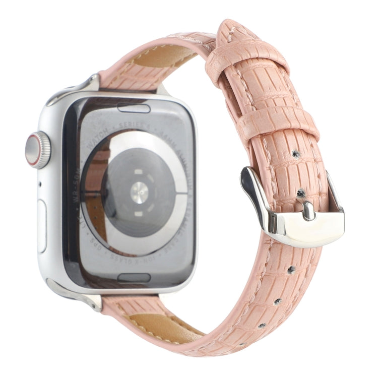 For Apple Watch SE 2023 40mm Slim Crocodile Leather Watch Band(Pink)