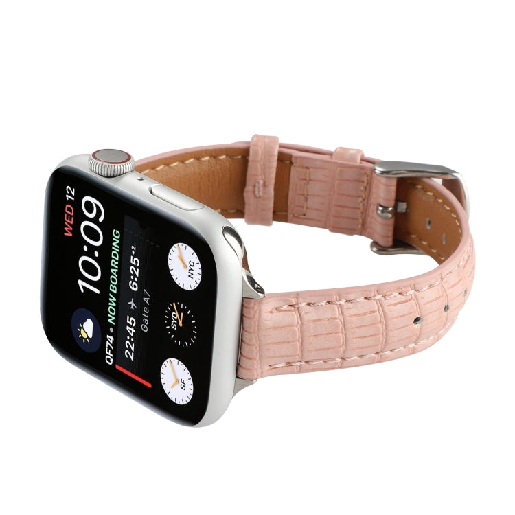 For Apple Watch SE 2023 40mm Slim Crocodile Leather Watch Band(Pink)