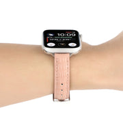For Apple Watch SE 2023 40mm Slim Crocodile Leather Watch Band(Pink)