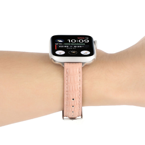For Apple Watch SE 2023 40mm Slim Crocodile Leather Watch Band(Pink)