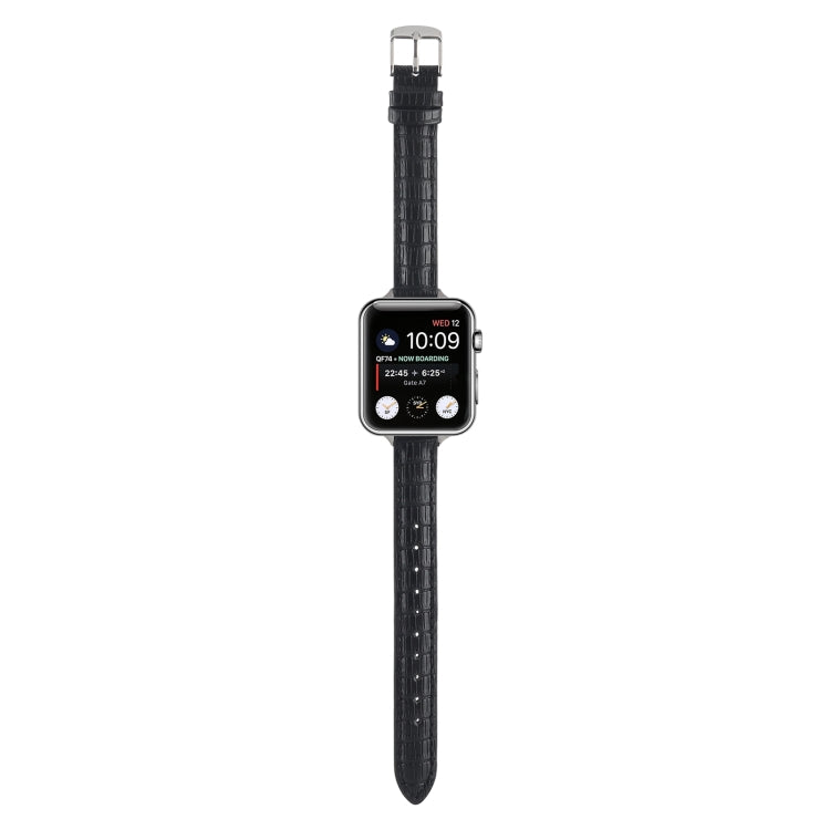 For Apple Watch SE 40mm Slim Crocodile Leather Watch Band(Black)