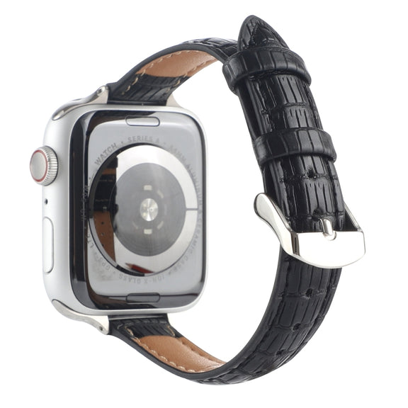 For Apple Watch SE 40mm Slim Crocodile Leather Watch Band(Black)