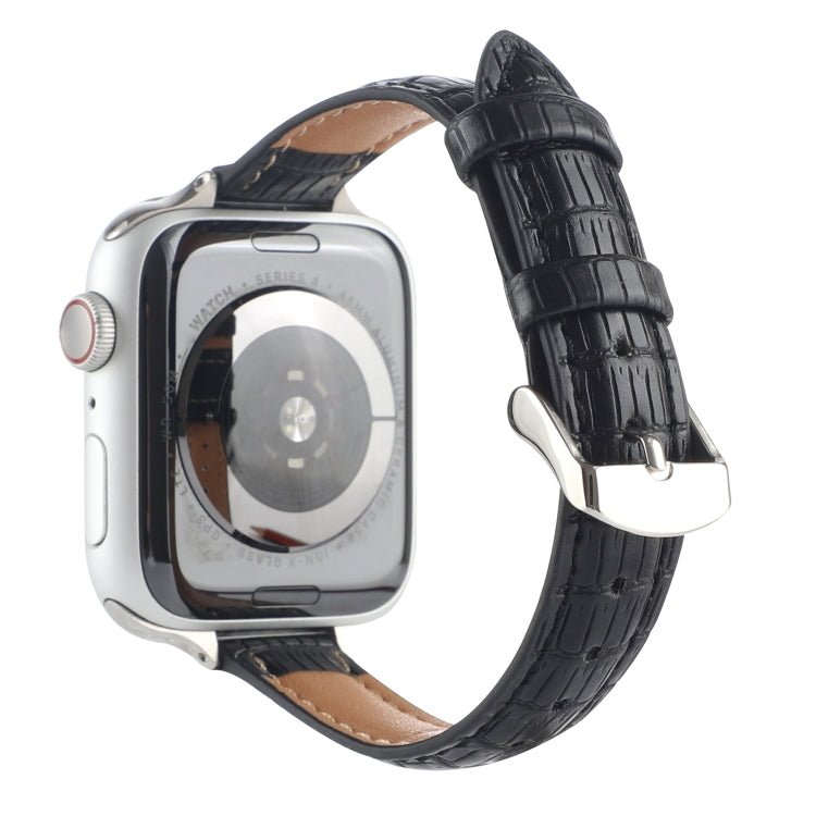 For Apple Watch SE 40mm Slim Crocodile Leather Watch Band(Black)