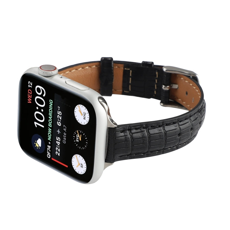 For Apple Watch SE 40mm Slim Crocodile Leather Watch Band(Black)