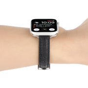 For Apple Watch SE 40mm Slim Crocodile Leather Watch Band(Black)