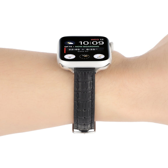 For Apple Watch SE 40mm Slim Crocodile Leather Watch Band(Black)
