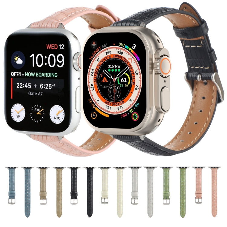 For Apple Watch Series 2 42mm Slim Crocodile Leather Watch Band(Pink)