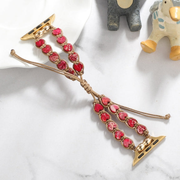 For Apple Watch Series 9 45mm Heart Stones Drawstring Chain Watch Band(Red)