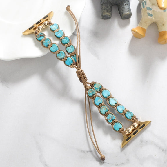 For Apple Watch Series 9 45mm Heart Stones Drawstring Chain Watch Band(Blue)