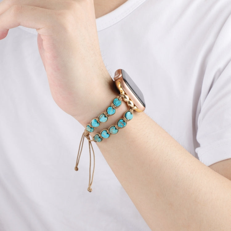 For Apple Watch Series 9 45mm Heart Stones Drawstring Chain Watch Band(Blue)