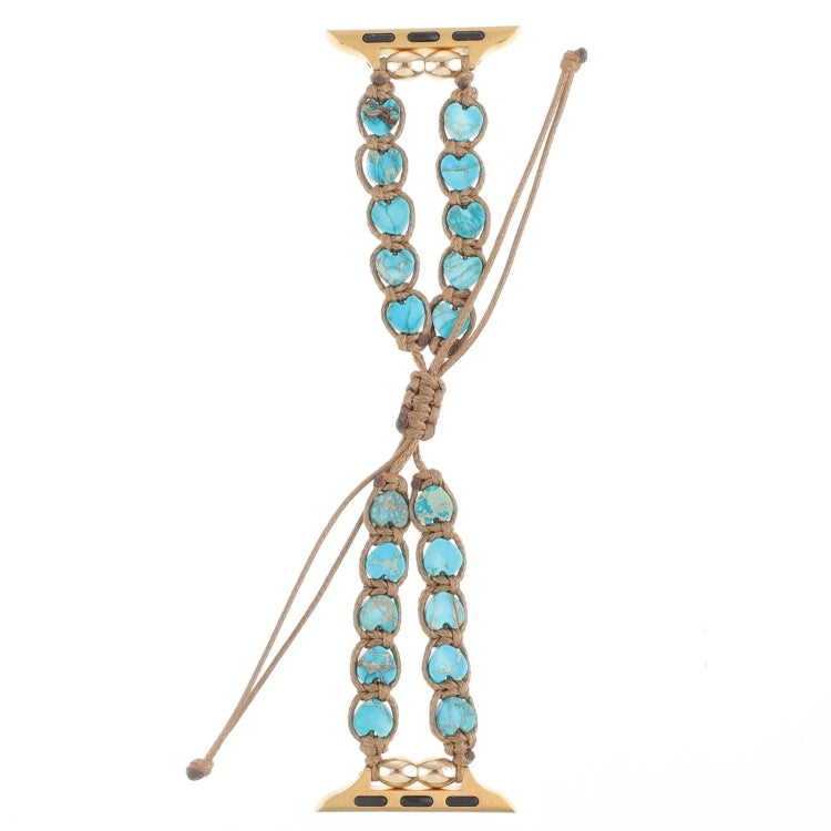For Apple Watch Series 9 41mm Heart Stones Drawstring Chain Watch Band(Blue)