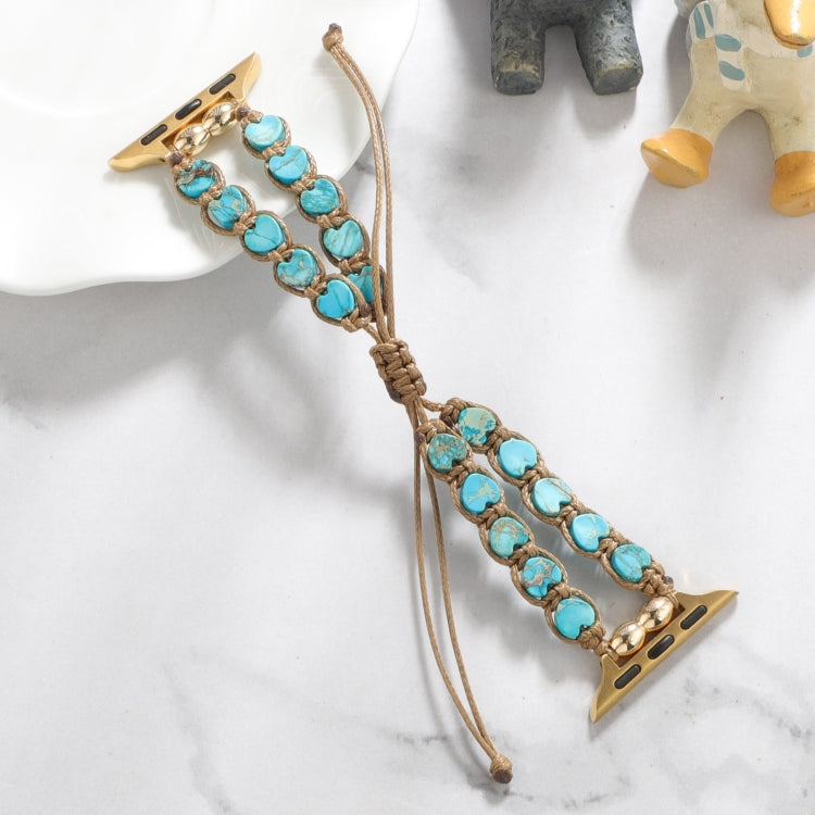For Apple Watch Series 9 41mm Heart Stones Drawstring Chain Watch Band(Blue)
