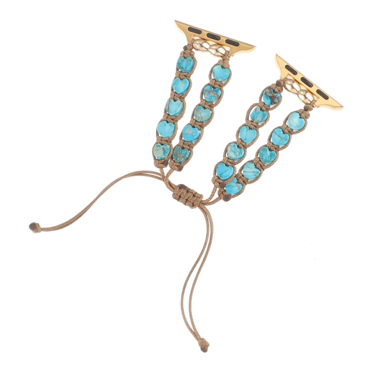 For Apple Watch Series 9 41mm Heart Stones Drawstring Chain Watch Band(Blue)